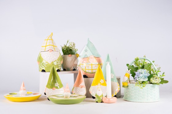 Harvest-themed Ceramic Elves with Colorful Floral Accents