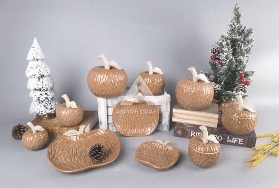 Festival-Ready Ceramic Pumpkin Platters & Storage Jar