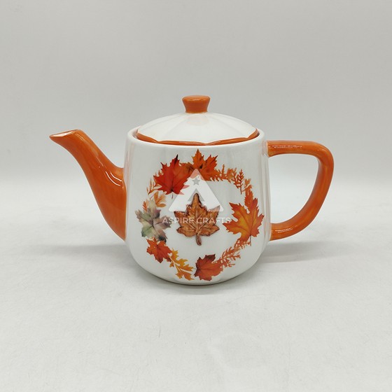 Harvest Joy Ceramic Teapot with Intricate Designs