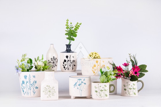 Flower-Adorned Ceramic Vases & Cups