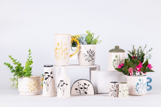 Garden of Blooms: Ceramic Vase & Cup Set