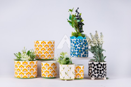 Flower-Patterned Garden Pot