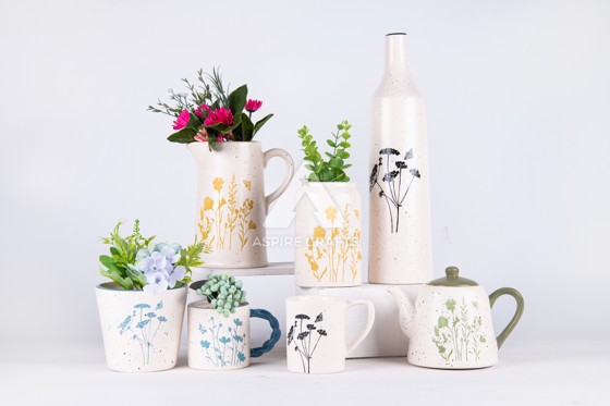 Flower Pattern Ceramic Vases & Cups