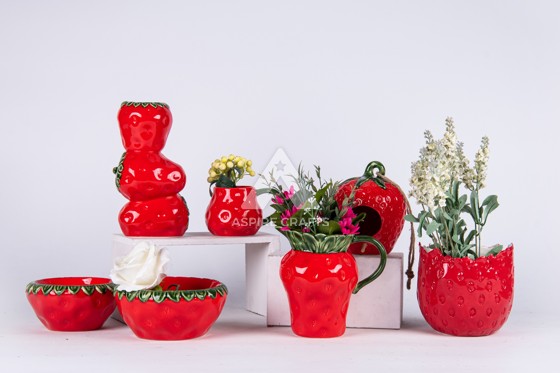 Strawberry-Shaped Ceramic Planter