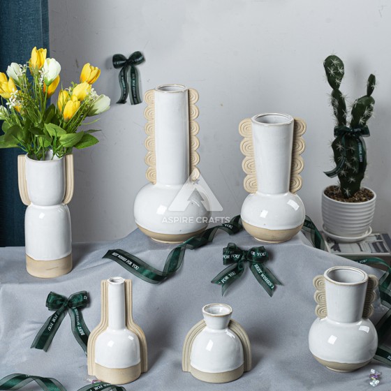 Ceramic Vase and Candleholder Set for a Coastal Cottage Style