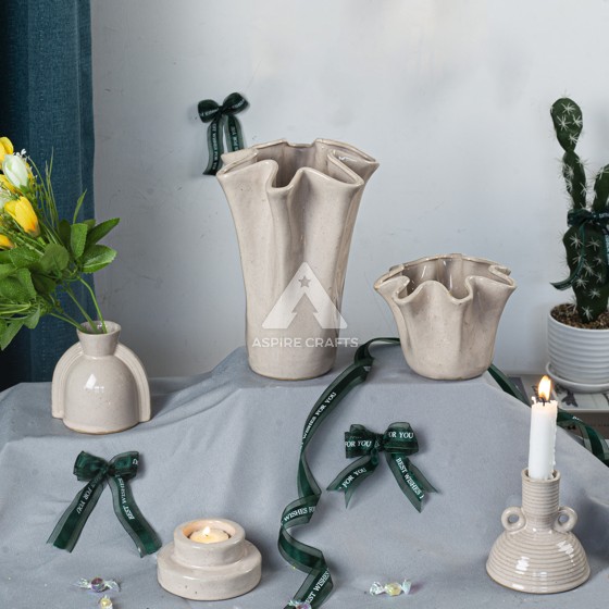 Ceramic Vase and Candleholder Set for Winter Decor