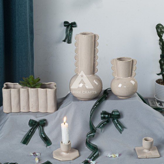 Hand-Painted Ceramic Vase and Candleholder for Decor