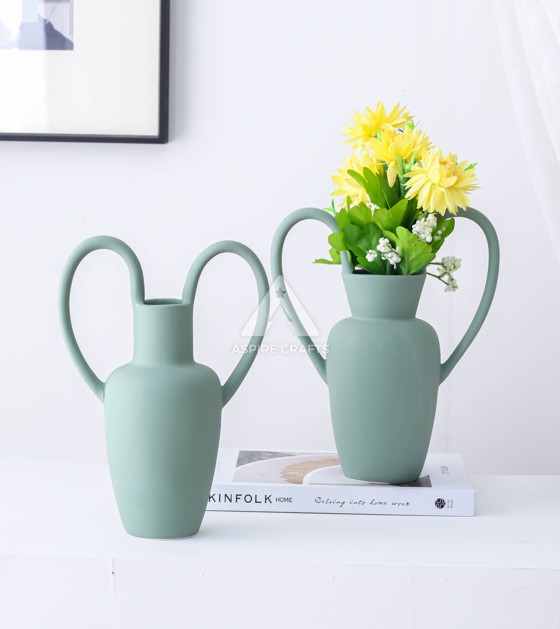 Elegant Ceramic Vase in Light Green for Living Spaces