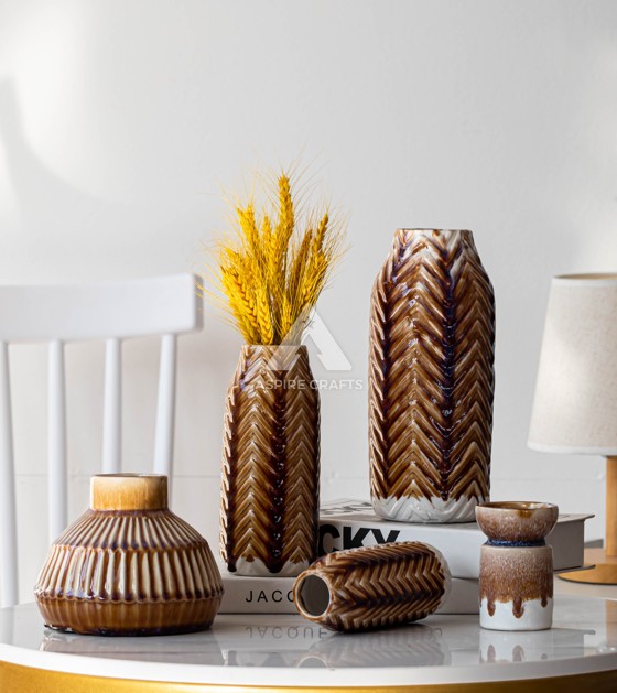 Warm Brown Ceramic Vase for Indoor Decor