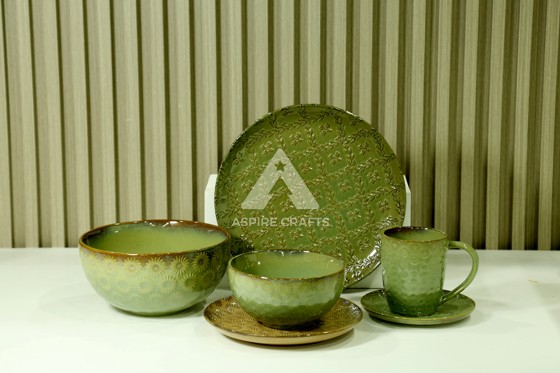 Delicate Ceramic Salad Plates and Espresso Cups for a Light Meal