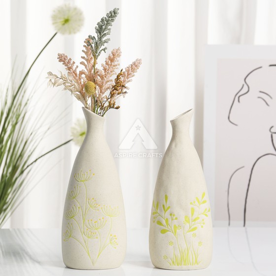 Elegant Silkscreened Ceramic Vase - Floral Pattern