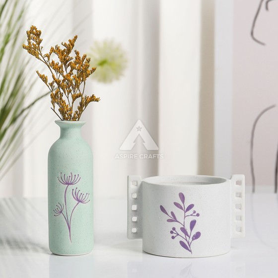 Ceramic Silkscreen Vase with Vibrant Florals