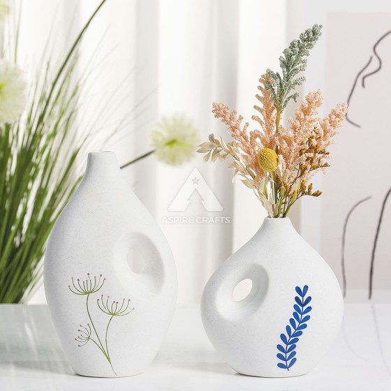 Chic Ceramic Silkscreen Vase in Earth Tones