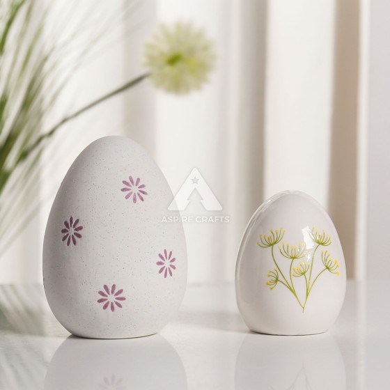 Silkscreened Ceramic Egg Decor - Unique Artisan Piece