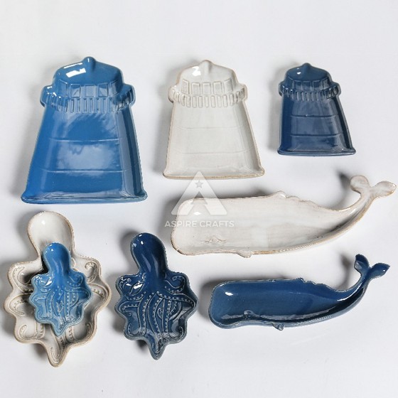 Oceanic Kiln-Transformed Whale & Lighthouse Ceramic Plate