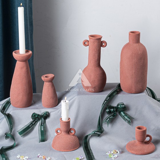 Unique Ceramic Vase and Candleholder for Shelf Decor