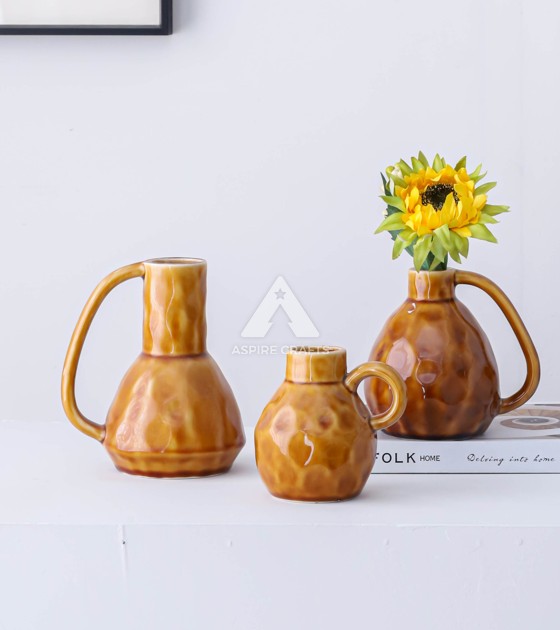 Rustic Brown Ceramic Vase for Home Decor