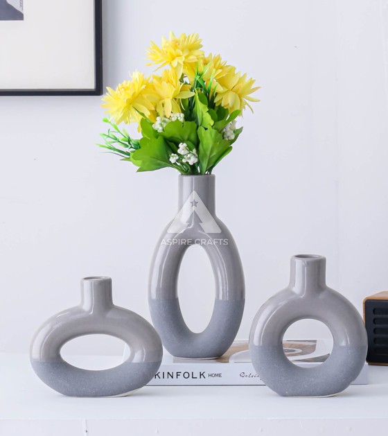 Elegant Grey Ceramic Vase for Home Decor