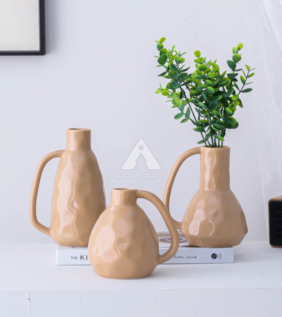 Rustic Brown Ceramic Vase for Home Decoration