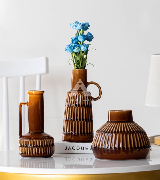 Rich Brown Ceramic Vase for Living Room