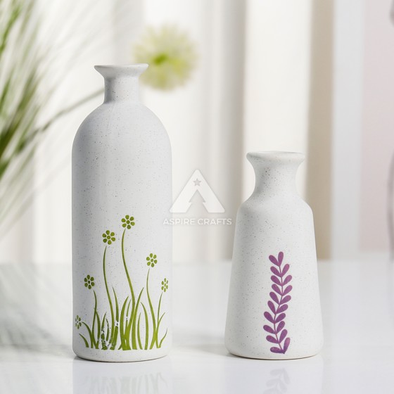 Floral Silkscreen Ceramic Vase - Lovely Accent