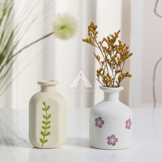 Silkscreened Nature Ceramic Vase - Natural Beauty