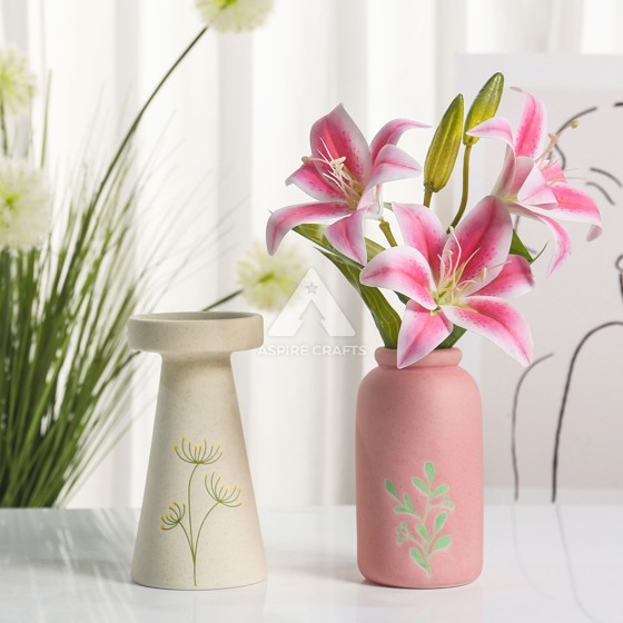 Unique Silkscreen Print on Ceramic Floral Vase