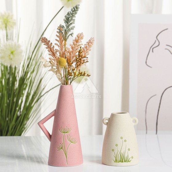 Chic Silkscreen Print Ceramic Vase in White