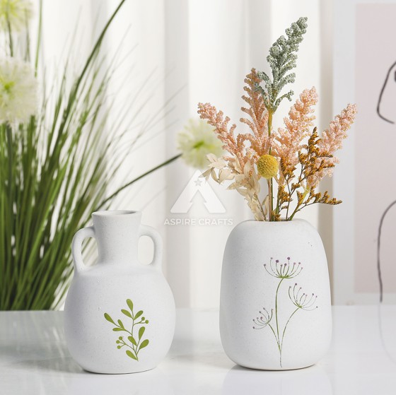 Silkscreened Nature-Inspired Ceramic Vase