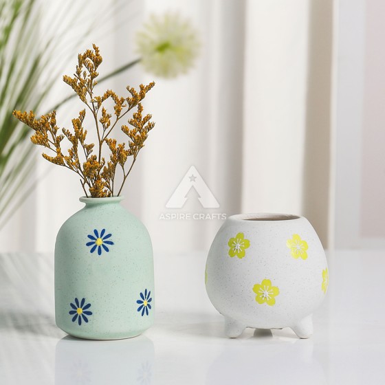 Geometric Silkscreen Ceramic Vase for Display