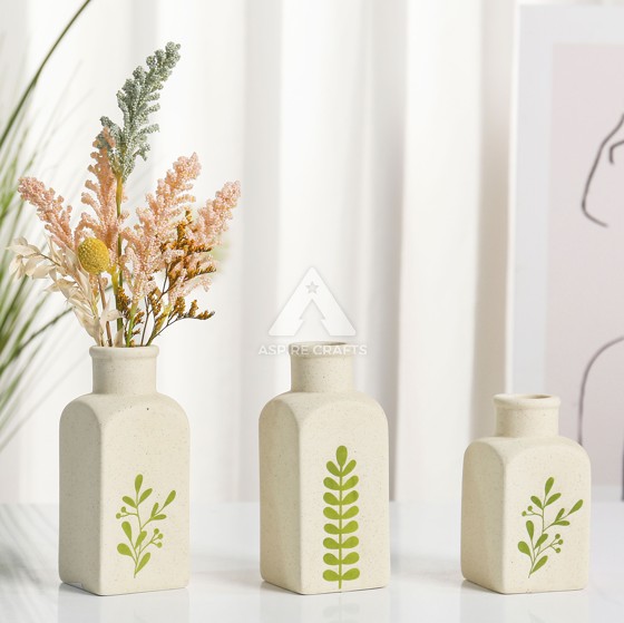 Silkscreened Nature Ceramic Vase for Indoors