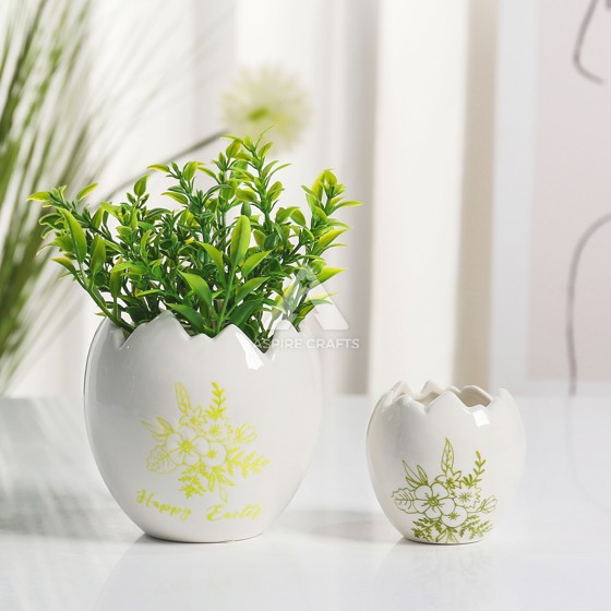 Silkscreened Egg-shaped Ceramic Vase