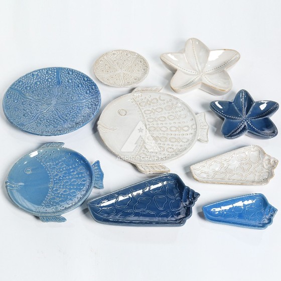 Sea-Inspired Kiln-Changed Starfish & Shell Ceramic Platters