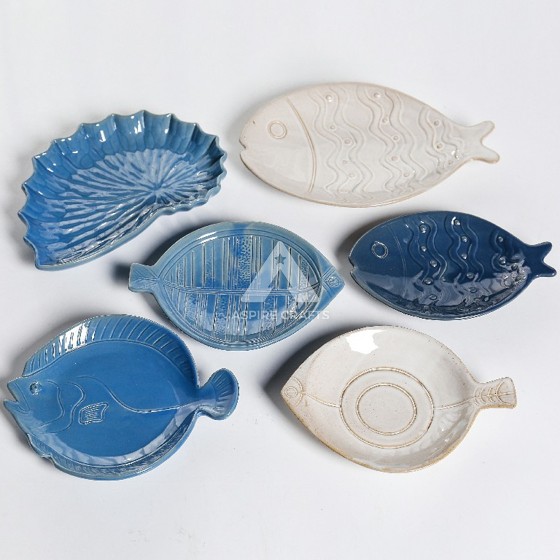 Sea-Inspired Kiln-Varied Collection: Fish & Shell Dish