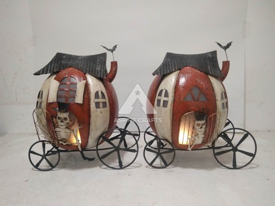 Vintage Iron Pumpkin Wagon Decor