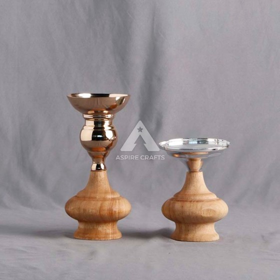 Wooden Candleholder with Intricate Designs