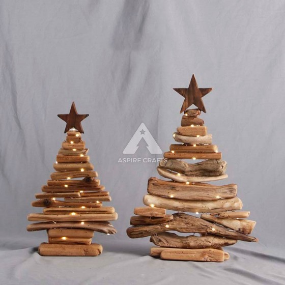 Wooden Stick Star-Accented Tree Decor Piece