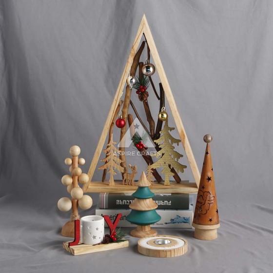 Wooden Triangular Frame Christmas Tree Ornament