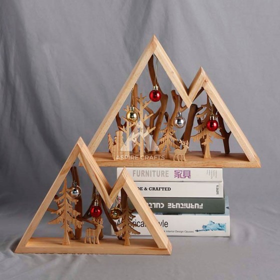 Artisan Crafted Wooden Triangular Christmas Tree Accessory