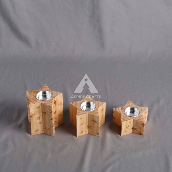 Wooden Candleholder with Floral Carvings