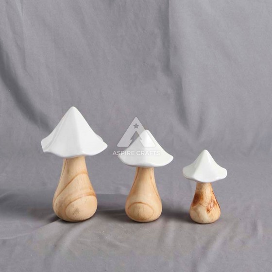 Wooden Mushroom Sculpture Ornament