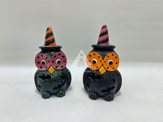 Magical Halloween Owl Sculptures: Captivating Polyresin Artworks