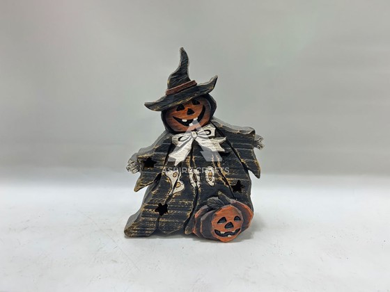 Haunting Halloween Scarecrow Ornament in Synthetic Polyresin